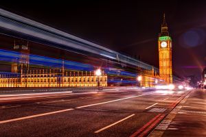 Westminster bridge in London at night