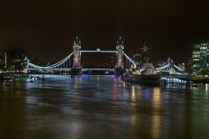 Tower bridge in London at night