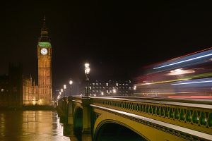 Westminster bridge in London at night