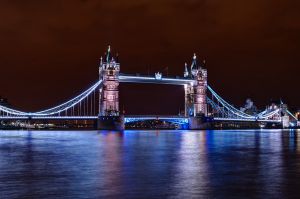 Tower bridge in London at night