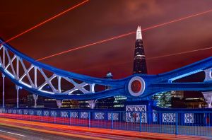 Tower bridge in London at night